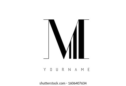 M Letter Logo with Graphic Elegant Black Lines Design. Minimalist art shape logo.