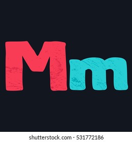 M letter logo hand drawn with bold brush. Manual tracing with clean lines and grunge texture. 
