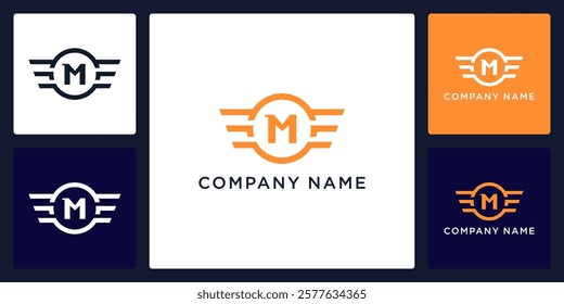 M letter logo and icon with circle and wings, vector template
