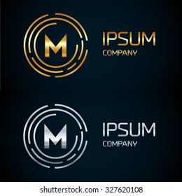 M letter logo icon template.symbol,line style letter,logotype,modern,company name brand.round,rings,circle,premium concept