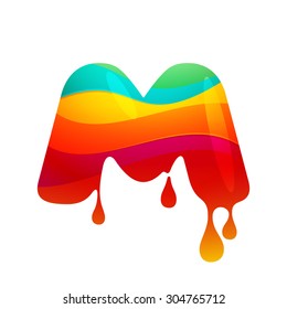 M letter logo with juice splash, waves and drops. Vector design template elements for your application or corporate identity.