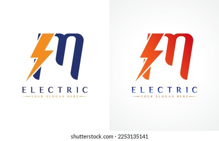 M Letter Logo With Lightning Thunder Bolt Vector Design. Electric Bolt Letter M Logo Vector Illustration.