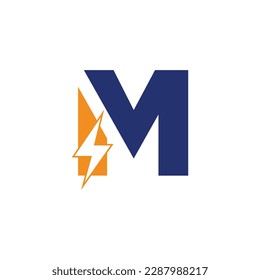 M Letter Logo With Lightning Thunder Bolt Vector Design. Electric Bolt Letter M Logo Vector Illustration.