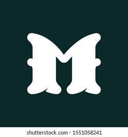 M letter logo made of bones. Vector flat style font for horror labels, posters etc.