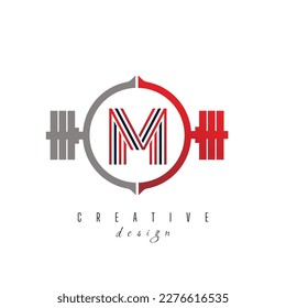 M letter logo with Modern and creative gym logo. Gym letter logo with red color gradient