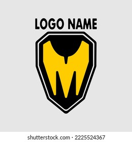 M Letra Logo de estilo moderno en un escudo. Adecuado para empresas en los campos de la seguridad, la moda, los juegos y los deportes.