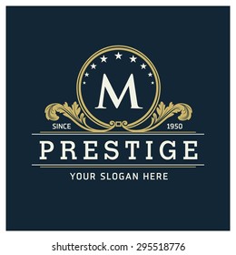 M Letter logo, Monogram design elements, line art logo design. Beautiful Prestige Logo Designs, Business sign, Restaurant, Royalty, Cafe, Hotel, Heraldic, Jewelry, Fashion, Wine. Vector illustration