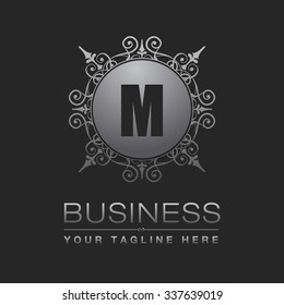 M Letter logo, Monogram design elements, Floral art Vintage logo design. Beautiful Boutique Logo Designs, Business sign, Restaurant, Royalty, Cafe, Hotel, Heraldic, Jewelry, Silver Gray Vector logo