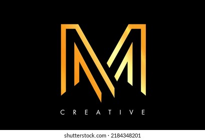 M Letter Logo Monogram with Gold Golden Lines and Minimalist Design Vector. Creative Modern Letter M Icon Sign Illustration.