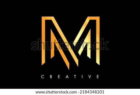 M Letter Logo Monogram with Gold Golden Lines and Minimalist Design Vector. Creative Modern Letter M Icon Sign Illustration.