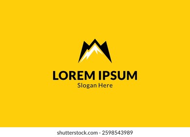 M letter logo with Mountain combination in flat vector design style