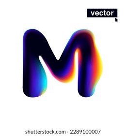 M letter logo with neon glitch. Multicolor gradient sign with double exposure and illusion effect. Glowing color shift vector icon. Perfect for your vibrant heading, video game screens, Sale banner.