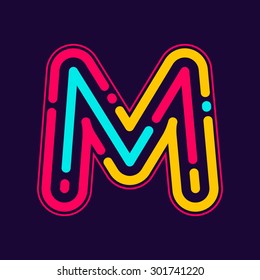 M letter logo with neon line or finger print. Creative vector design template elements for your application or corporate identity.