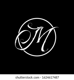 M letter logo with nice black background and white script font.M letter icon.