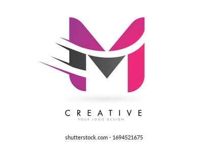 M Letter Logo with Pink and Grey Colorblock Design and Creative Cut. Creative logo design.