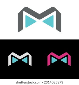 M letter logo with play button symbol