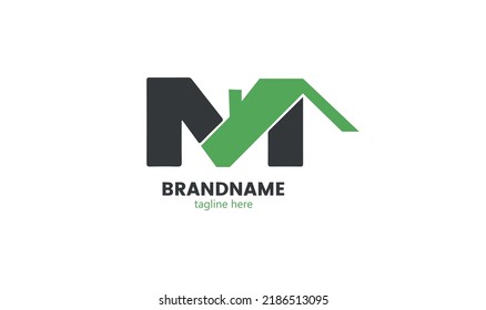 M letter logo with roof. Real estate mark design with roof tops in a abstract letter m shape. Design of real estate on white background. Roof shape. Isolated vector illustration.