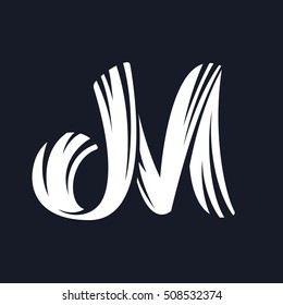 M letter logo script typeface. Handwritten brush alphabet. Old style vintage script font. White vector typeface for labels, posters and cards.