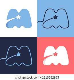 M letter logo set consisting of comet tail and negative space star icon. Perfect for energy company advertising, premium sign, success identity, etc.