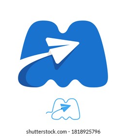 M letter logo set consisting of line and negative space paper plane icons. Designed for flight company advertising, travel sign, airways identity, etc.