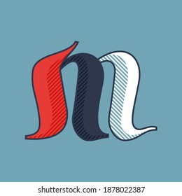 M letter logo with shadow lines effect. Premium victorian script typeface for sport team identity, luxury headlines, university posters, premium diploma, etc.
