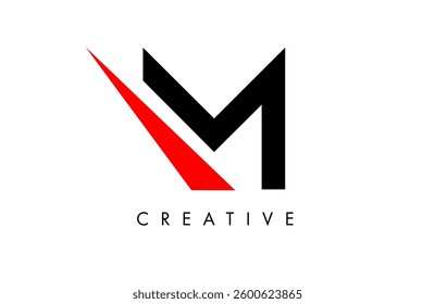 M letter Logo with sharp cut creative design in red and black colors vector Illustration