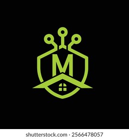 M letter Logo with Shield, M shield logo design template