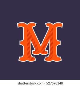 M letter logo. Simple and elegant font with diagonal line shadow. Vector vintage typography for your posters, club t-shirt, banner, etc.