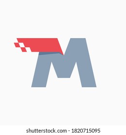 M letter logo with taxi checkered pattern line. Perfect for transport company advertising, sportswear sign, furious identity, etc.