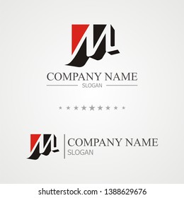 M letter logo template colored black and red