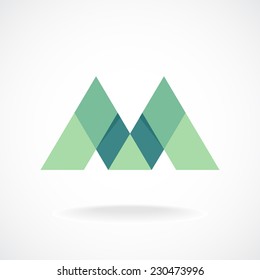 M letter logo template. Flat colors with sharp shadows style.