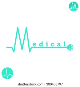 M letter logo template, medical and  medicine concept sign, ecg shape, 3d vector on white background, eps 8