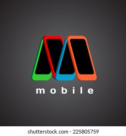 M letter logo template. Mobile devices store concept.