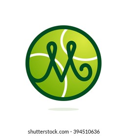 M letter logo with tennis ball. Font style, vector design template elements for your sport team or corporate identity.