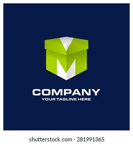 M Letter Logo - Text wrap around Product box creative green bold business logo - Vector illustration