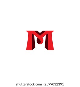 M letter logo with three dimensional shape concept flat vector design