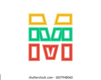 M letter logo, vector outline stroke font. Slice, cut design with red, green, yellow colors. For design element, creative poster, brand label, web template and more 