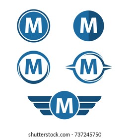 M Letter Logo Vector Set. M Letter in Circle and Wings Logo