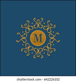 M letter logo. Vintage Frame for Luxury Logos, Restaurant, Hotel, Boutique or Business Identity. Royalty, Heraldic Design with Flourishes Elegant Design Elements Illustration.