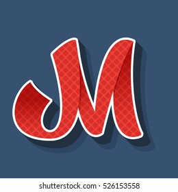 M letter logo. Vintage handmade sport alphabet, college team script font. Vector elements for club banner, t-shirt, labels, posters etc.