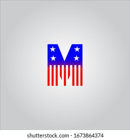 M letter logo with white background.The american flag style letter.The red letter icon.Letter logo design.