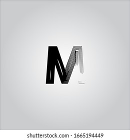 Logo de letra M con fondo de degradado blanco. Icono de letra negra. Buen diseño de letras.