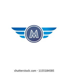 M Letter Logo with wings Template vector icon illustration