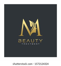 M Letter Luxury Beauty Face Logo Design Vector