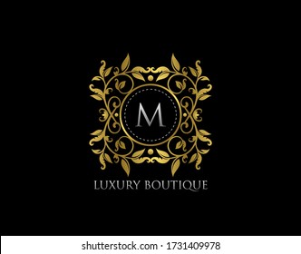 M Letter Luxury Boutique, Beautidul Flourish Gold Logo template