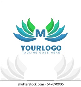 M letter luxury logo. Abstract bird logo design. Creative wing color sign symbol. 