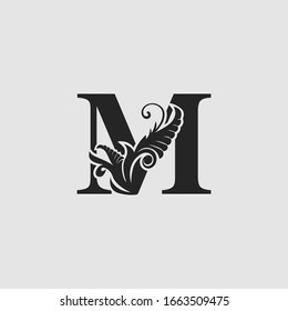M Letter Luxury Logo Icon,  Monogram vector design concept abstract nature floral  letter with leaves
