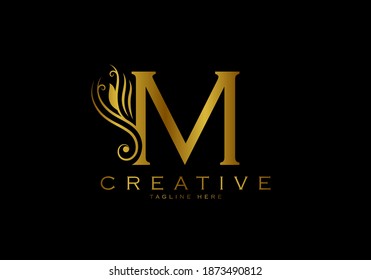 M letter luxury logo template, Antique style flourished.
