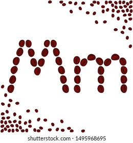 M letter made from coffee beans. Characters made from coffee beans. Coffee lettering isolated on white background. Letters for coffee shop