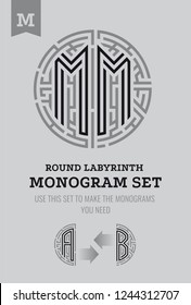 M laberinto de letras. Colocado para el logotipo del laberinto y los monogramas, escudo de armas, heralseca.
